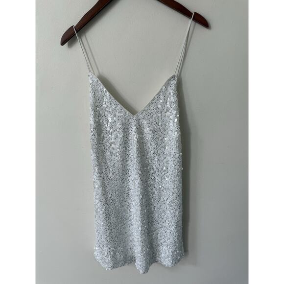 Lulus Maxi Sequin Mini Slip Dress White Size M Spaghetti Strap Cocktail Formal - Picture 1 of 9